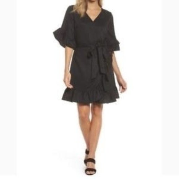 Chelsea 28 Black Ruffled Wrap Dress - Picture 1 of 6
